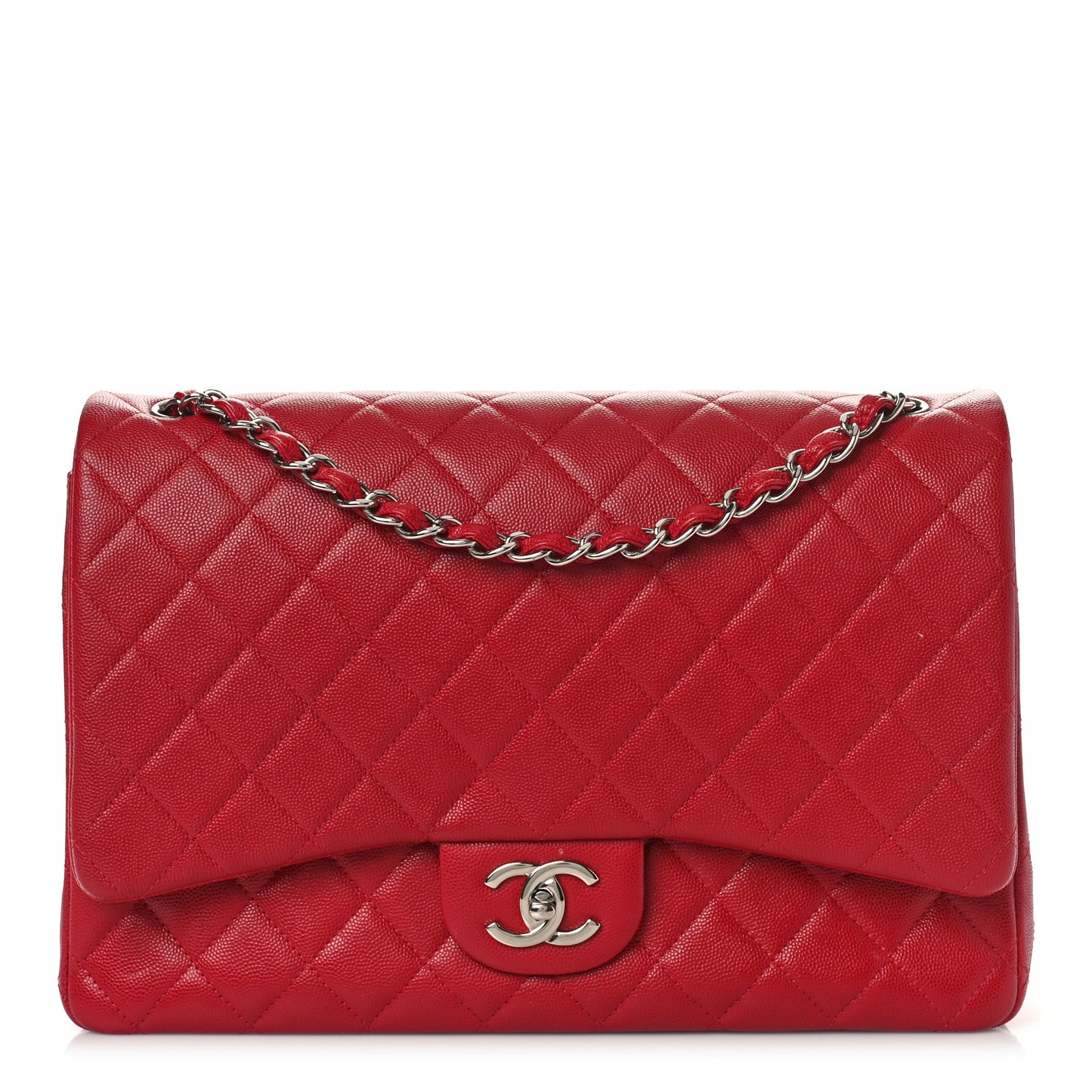 Caviar Quilted Maxi Double Flap Red
