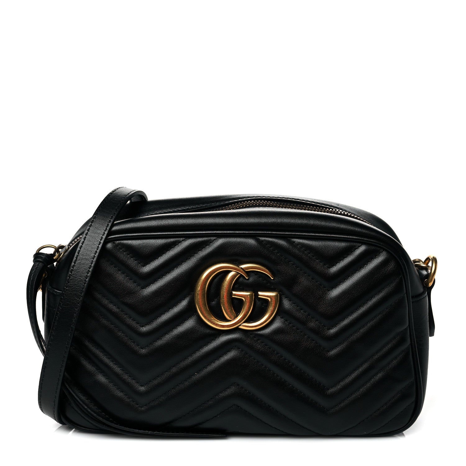 Gucci Calfskin Matelasse Small GG Marmont Chain Shoulder Bag Black 1 of 11