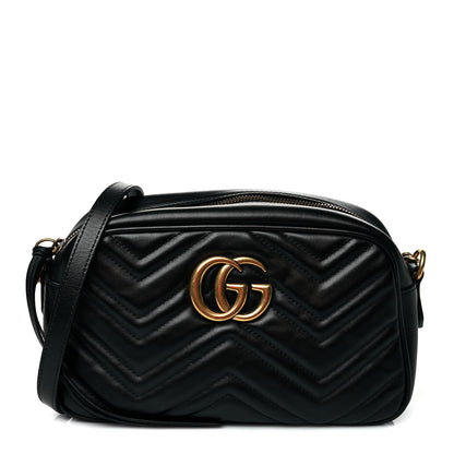 Gucci Calfskin Matelasse Small GG Marmont Chain Shoulder Bag Black 1 of 11
