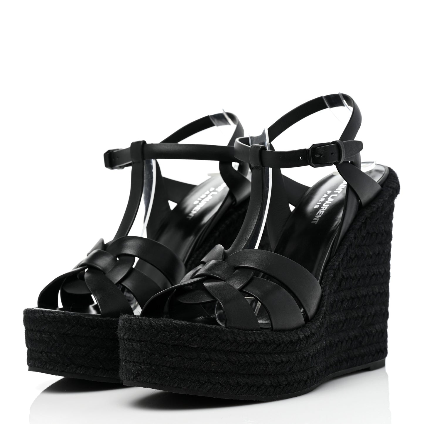 Calfskin Tribute 95 Platform Espadrille Wedge Sandals 40 Black