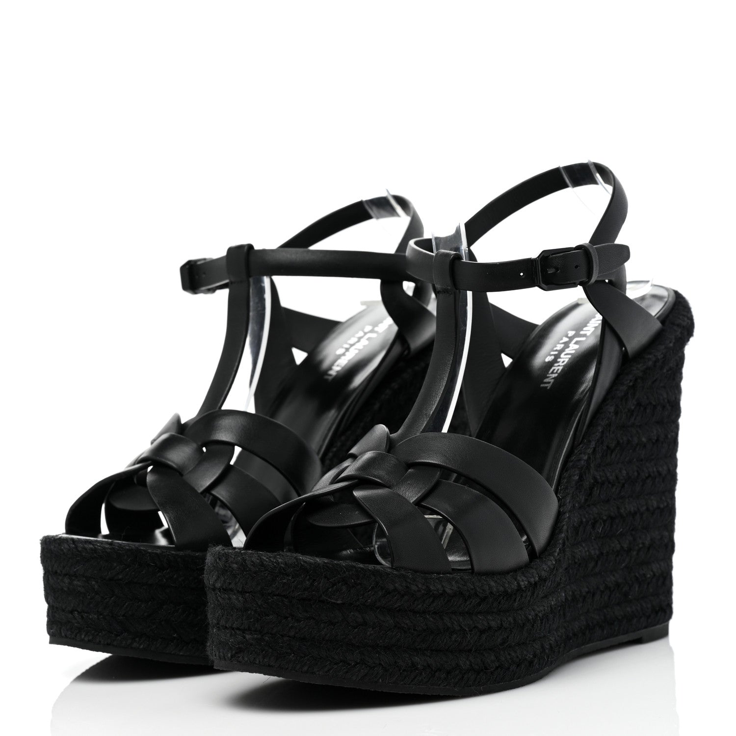 Saint Laurent Calfskin Tribute 95 Platform Espadrille Wedge Sandals 40 Black 3 of 7