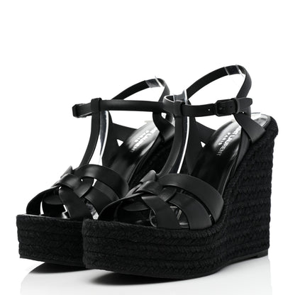 Saint Laurent Calfskin Tribute 95 Platform Espadrille Wedge Sandals 40 Black 3 of 7