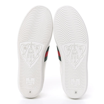 Gucci Calfskin Web Bee Embroidered Womens Ace Sneakers 38 White Green 5 of 9