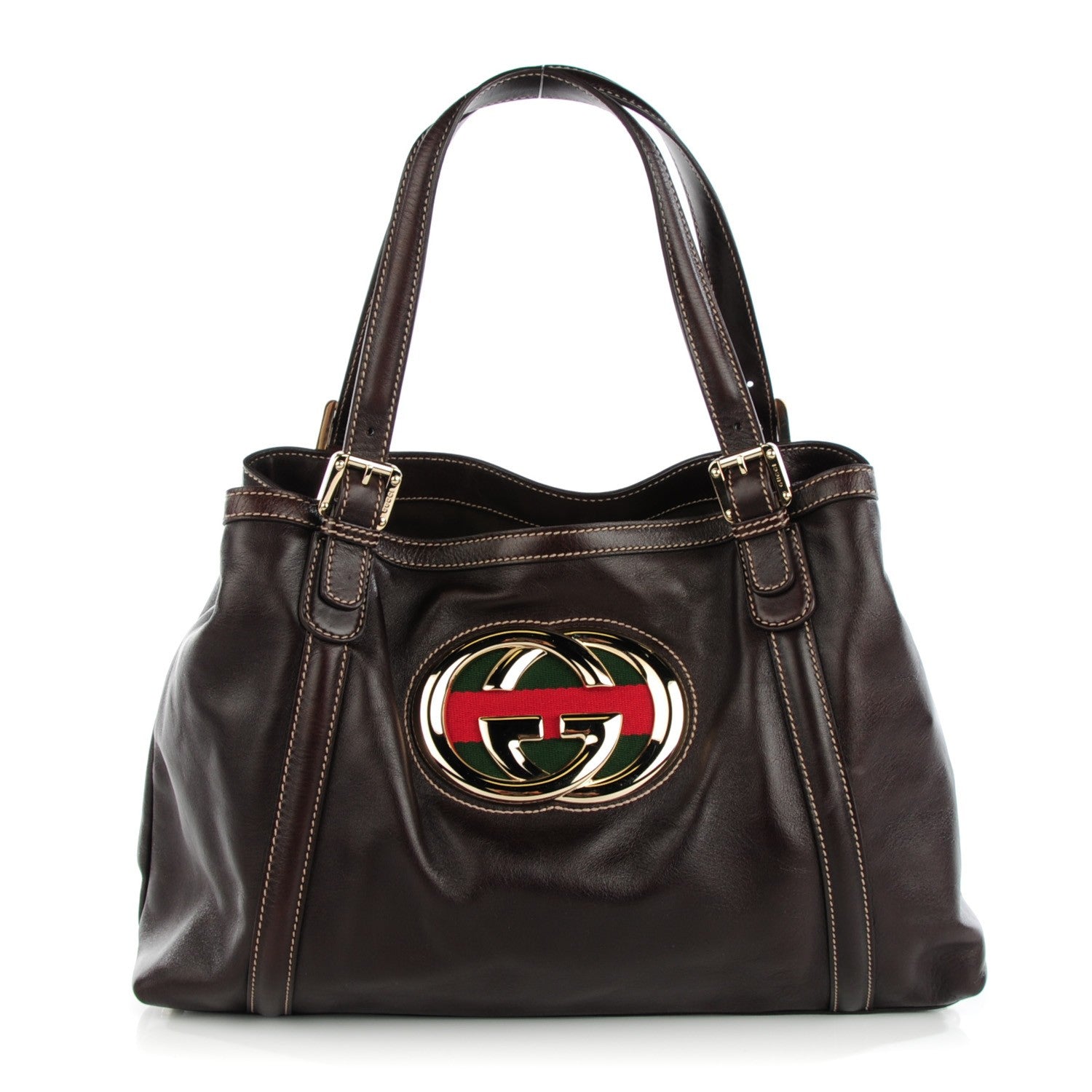 Gucci Calfskin Medium Britt Tote Dark Brown 1 of 7