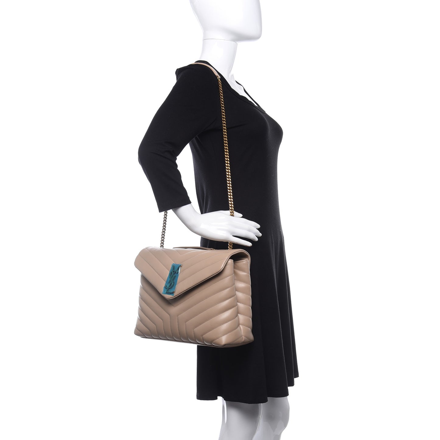 Calfskin Y Quilted Monogram Medium Loulou Chain Satchel Nude Powder