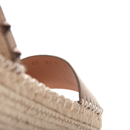 Valentino Garavani Metallic Grained Calfskin Rockstud Ankle Wrap Espadrille Flatform Sandals 41 Skin Natural 11 of 11