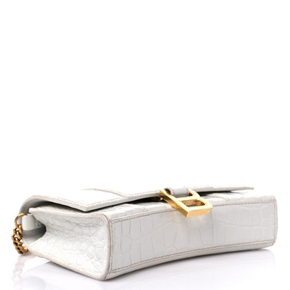 Balenciaga Shiny Calfskin Crocodile Embossed Hourglass Chain Bag White 4 of 23