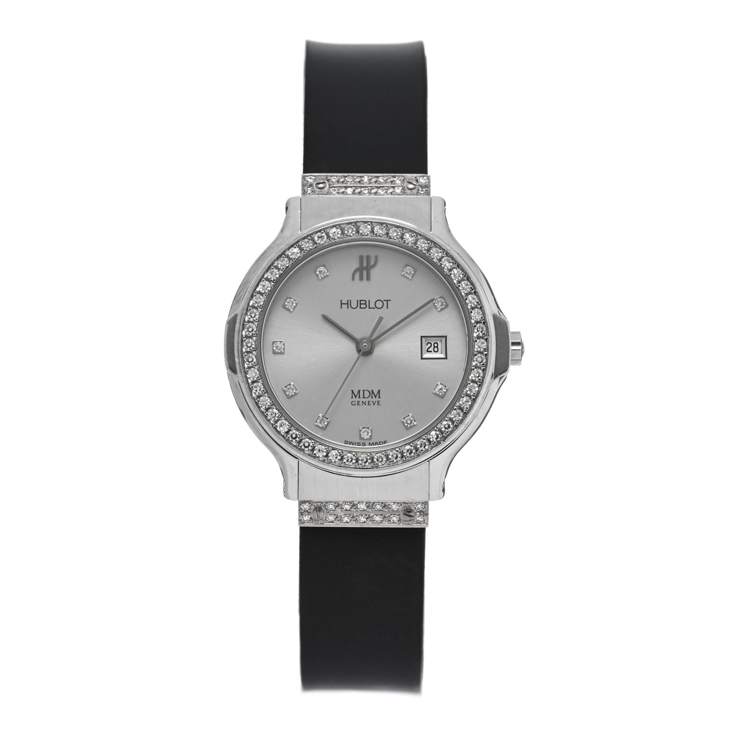 Stainless Steel Rubber Diamond Bezel 28mm Classic MDM Quartz Watch Silver 1391L.5.054