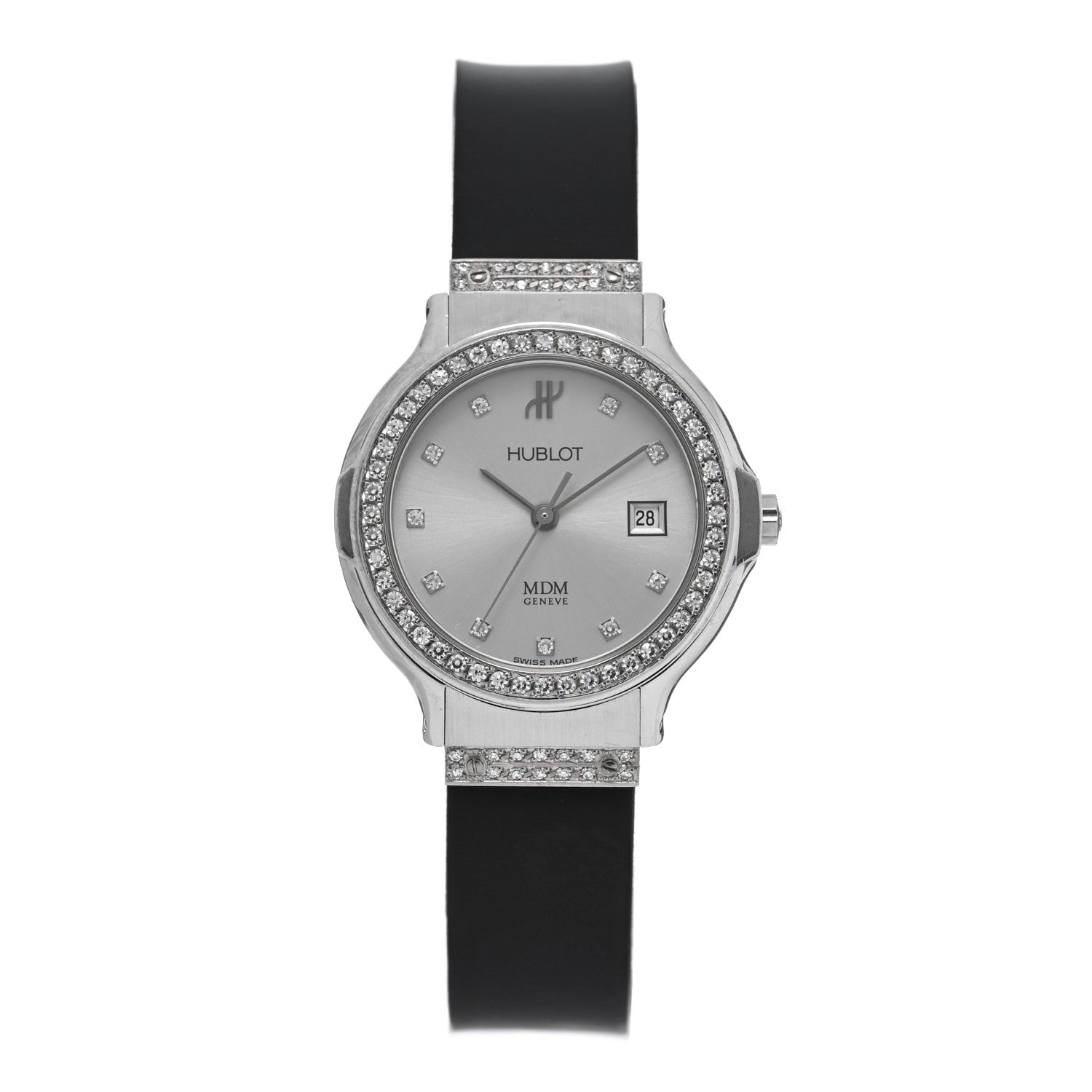 Hublot Stainless Steel Rubber Diamond Bezel 28mm Classic MDM Quartz Watch Silver 1391L.5.054 1 of 4