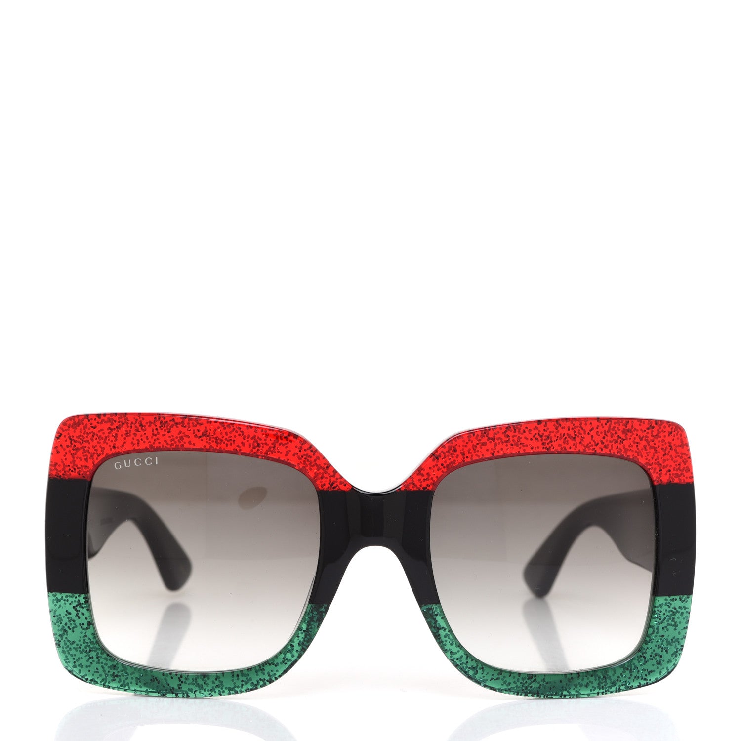 Gucci Acetate Square Frame Sunglasses GG0083S Glitter Red Black Green 2 of 7