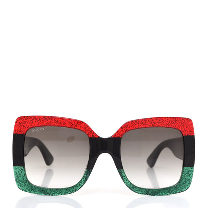 Gucci Acetate Square Frame Sunglasses GG0083S Glitter Red Black Green 2 of 7