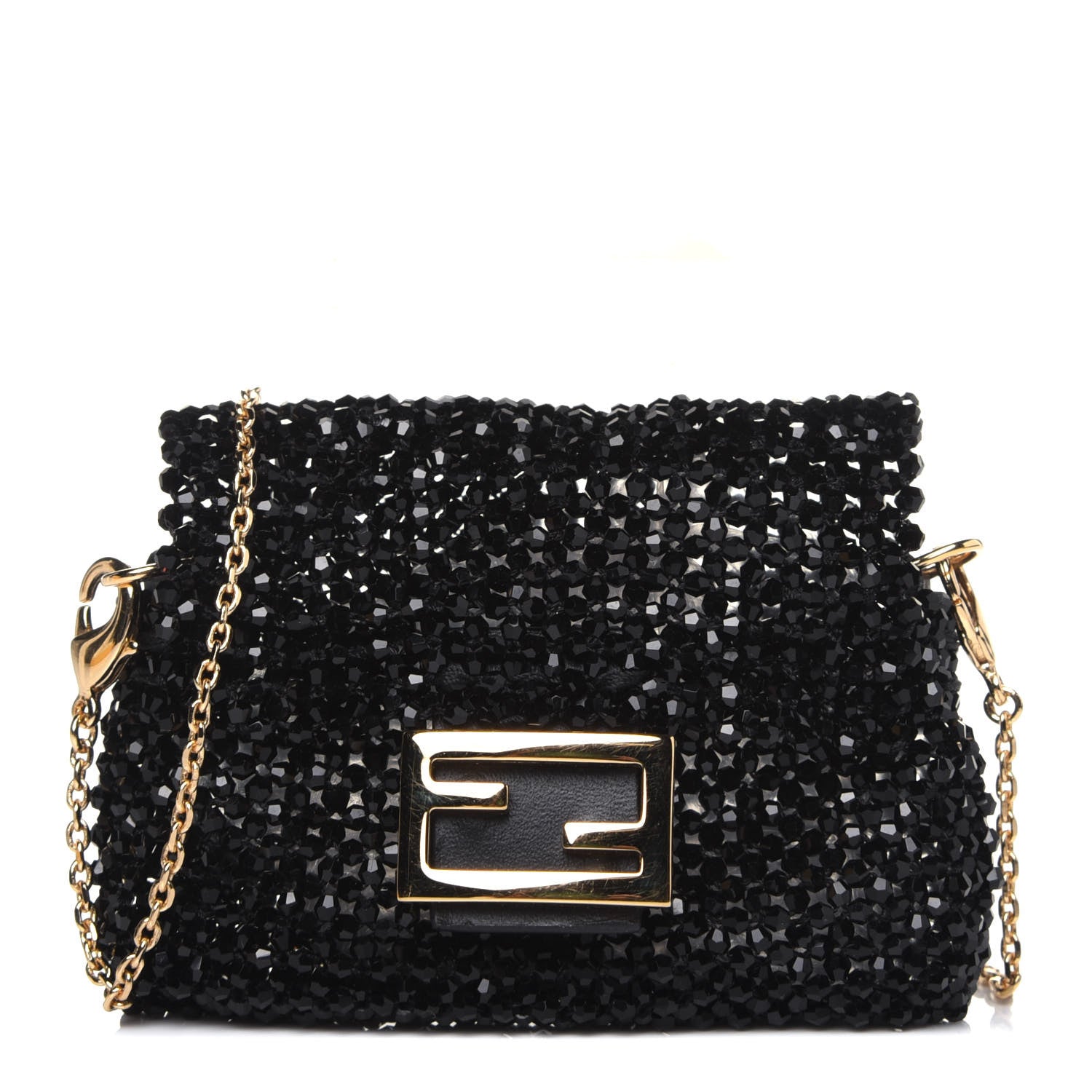 Fendi Crystal Vitello King Beaded Mini Pico Baguette Charm Black 1 of 13