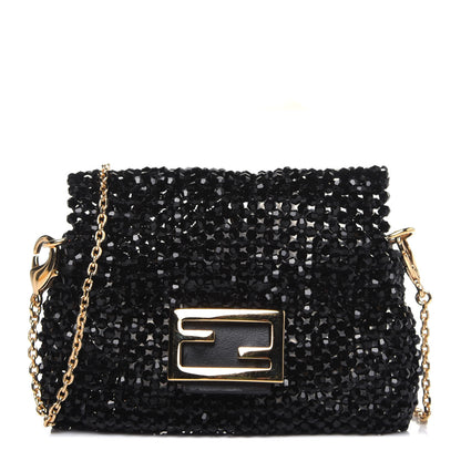 Fendi Crystal Vitello King Beaded Mini Pico Baguette Charm Black 1 of 13