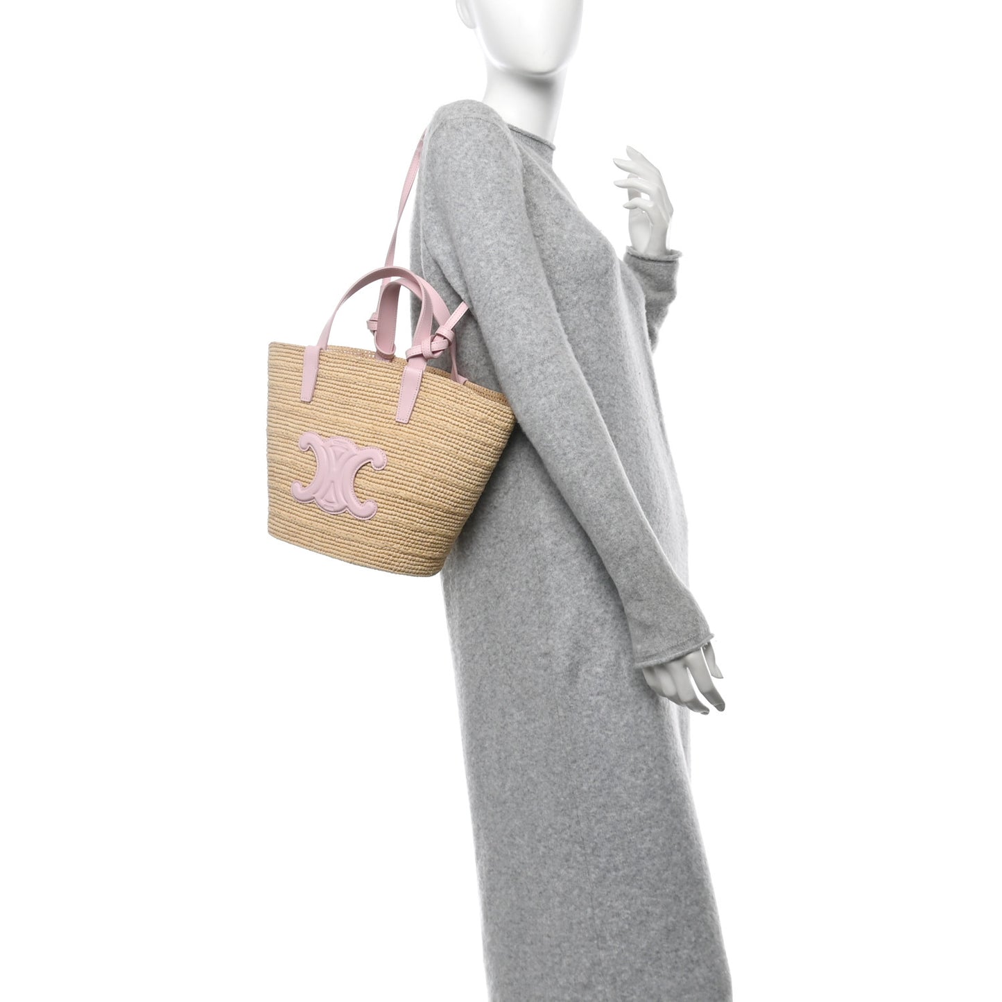 Raffia Calfskin Triomphe Teen Panier Pink