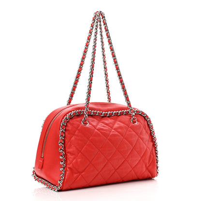 Chanel Washed Lambskin Chain Around Bowler Red 3 of 11