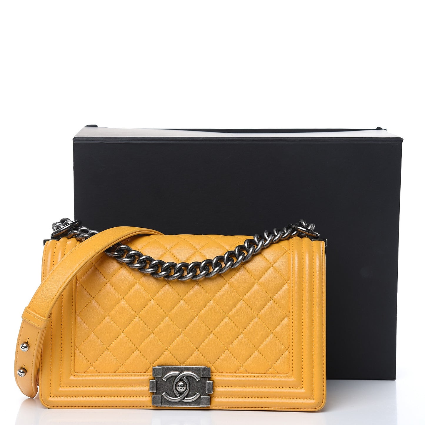 Lambskin Quilted Medium Boy Flap Yellow