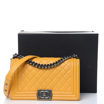 Chanel Lambskin Quilted Medium Boy Flap Yellow 22 of 22