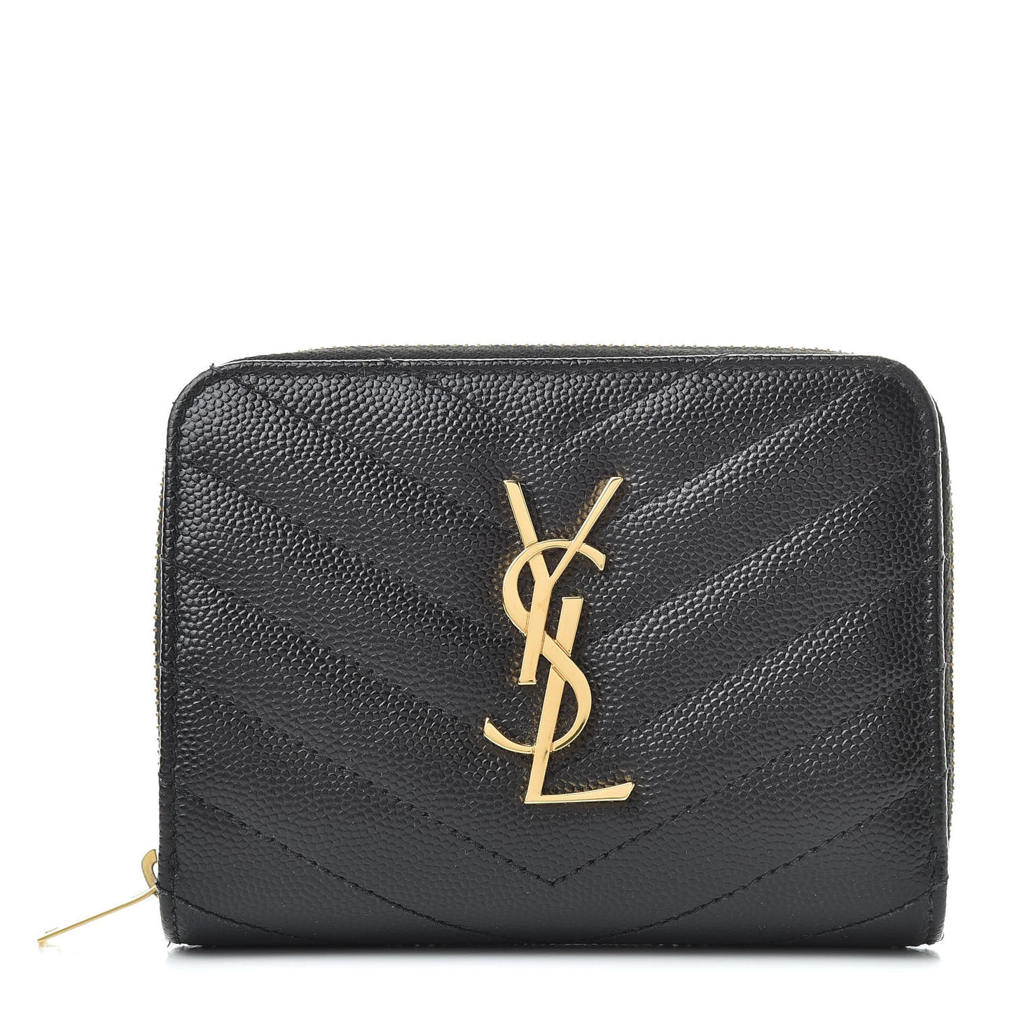 Grain De Poudre Matelasse Chevron Monogram Compact Zip Around Wallet Black