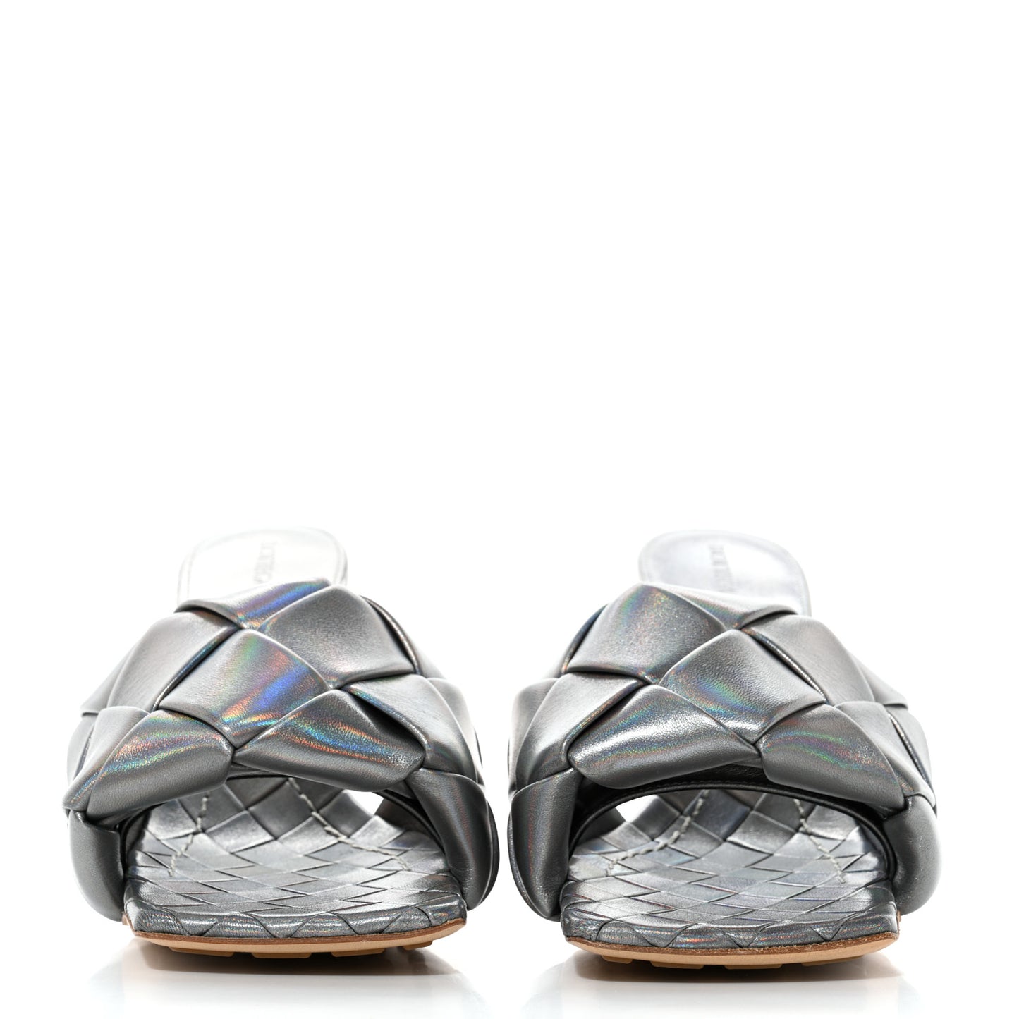 Laser Nappa Maxi Intrecciato Lido 90mm Mule Sandals 36 Oyster