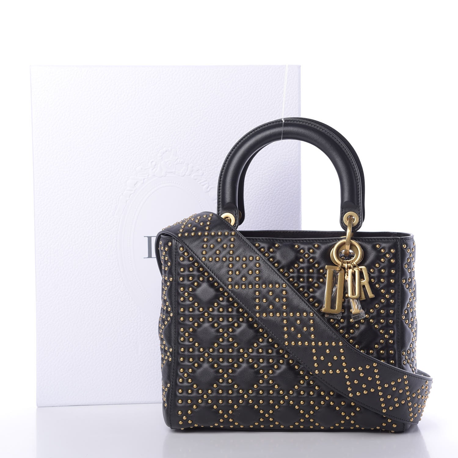 Christian Dior Calfskin Cannage Studded Medium Supple Lady Dior Black 11 of 11