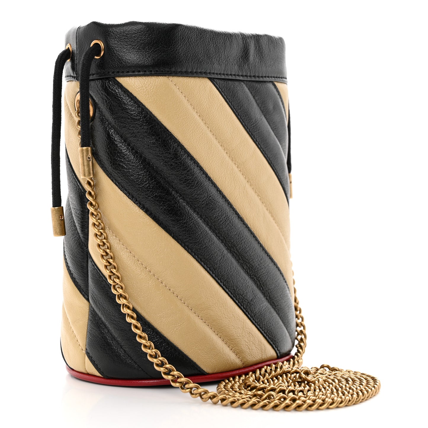 Azalea Calfskin Matelasse Diagonal Patchwork Mini Torchon GG Marmont 2.0 Bucket Bag Black Beige Romantic Cerise