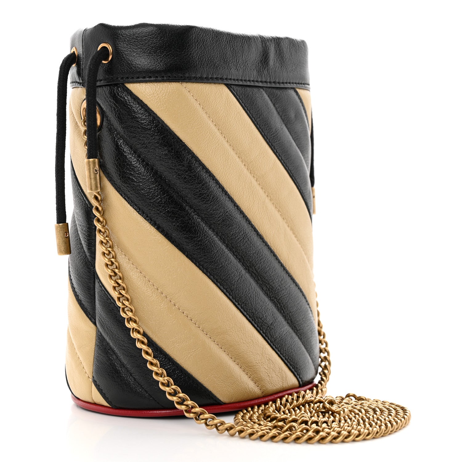 Gucci Azalea Calfskin Matelasse Diagonal Patchwork Mini Torchon GG Marmont 2.0 Bucket Bag Black Beige Romantic Cerise 3 of 11
