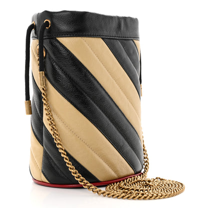 Gucci Azalea Calfskin Matelasse Diagonal Patchwork Mini Torchon GG Marmont 2.0 Bucket Bag Black Beige Romantic Cerise 3 of 11