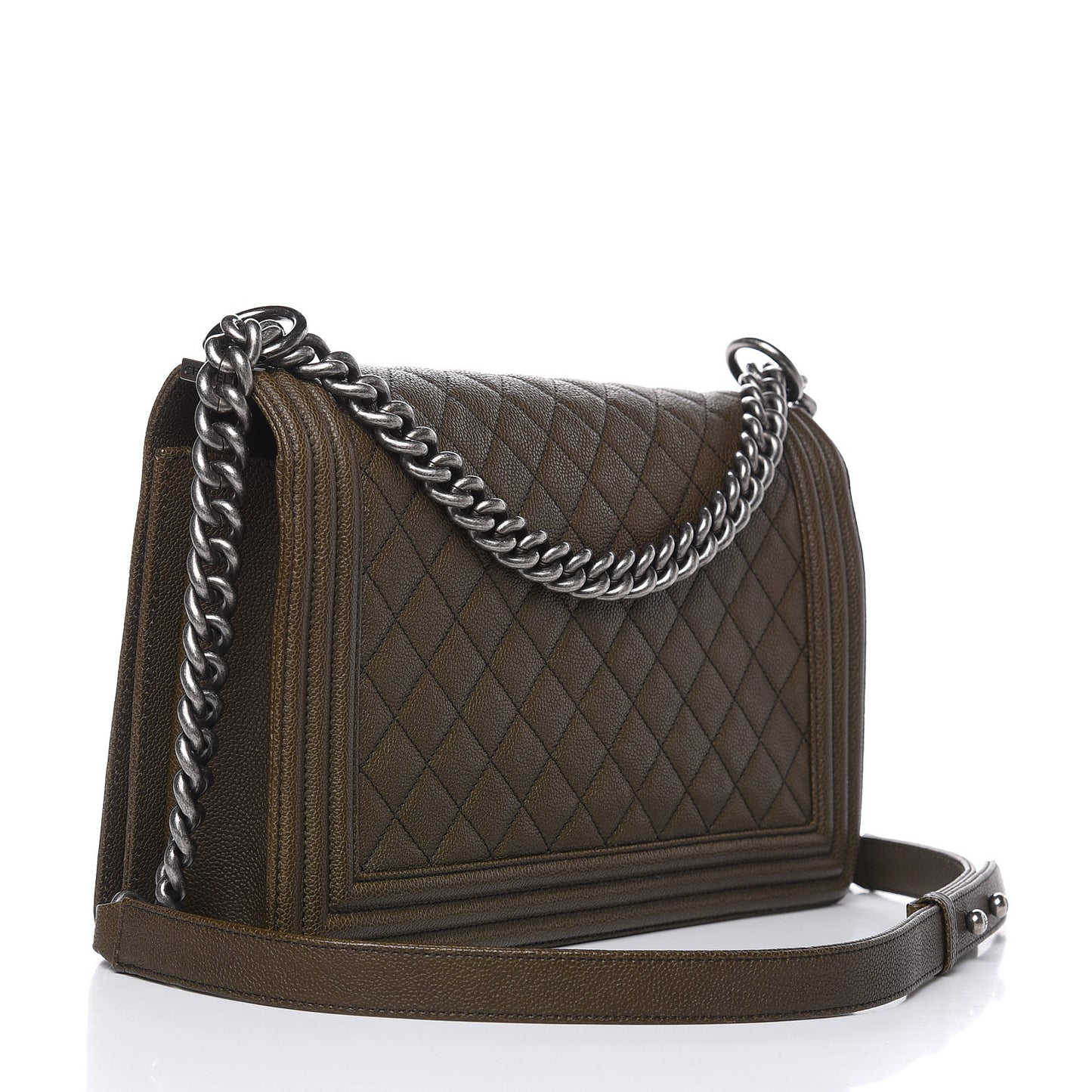 Caviar Quilted New Medium Boy Flap Khaki