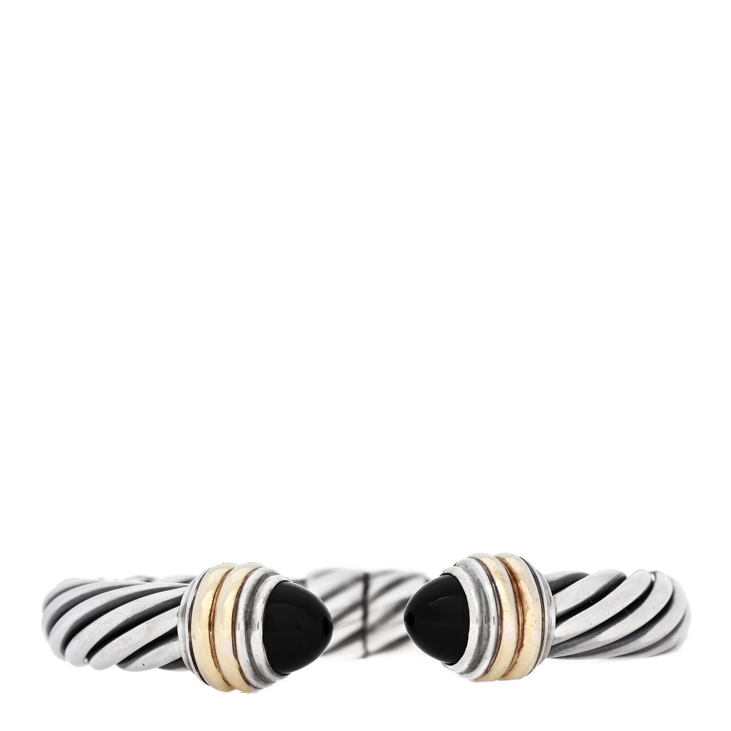 David Yurman Sterling Silver 14K Yellow Gold Black Onyx 10mm Cable Classics Hinged Bracelet 1 of 3