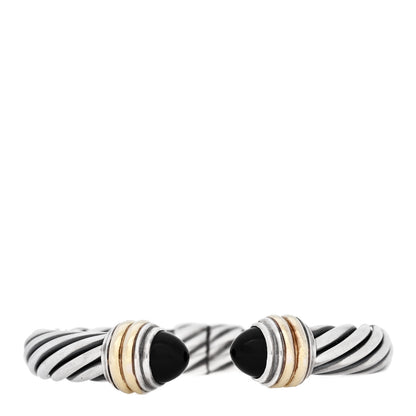 David Yurman Sterling Silver 14K Yellow Gold Black Onyx 10mm Cable Classics Hinged Bracelet 1 of 3