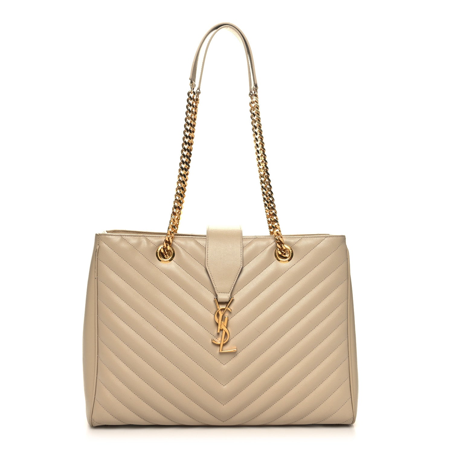Saint Laurent Grain De Poudre Matelasse Chevron Monogram Shopping Bag Nude Powder 1 of 15