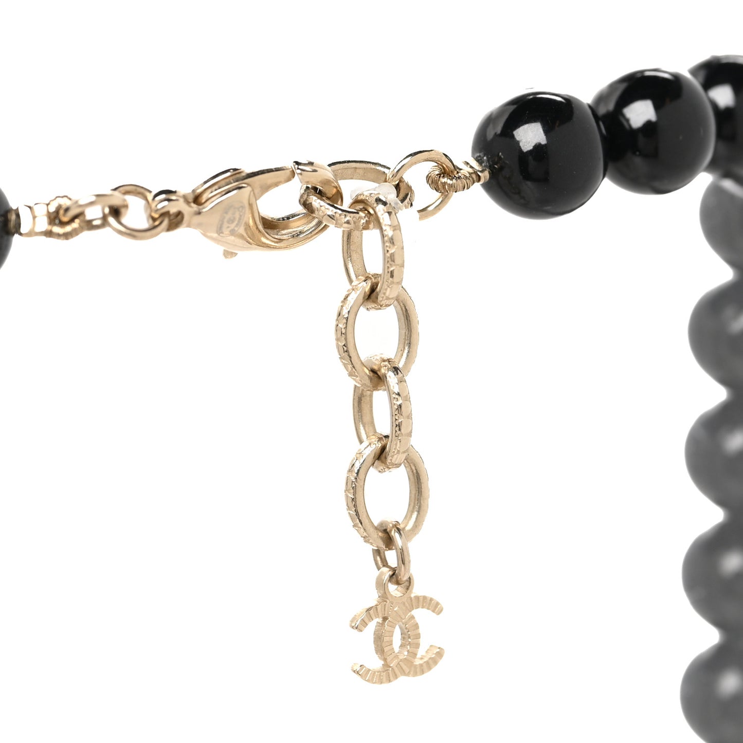 Crystal Beaded CC Long Necklace Black Silver