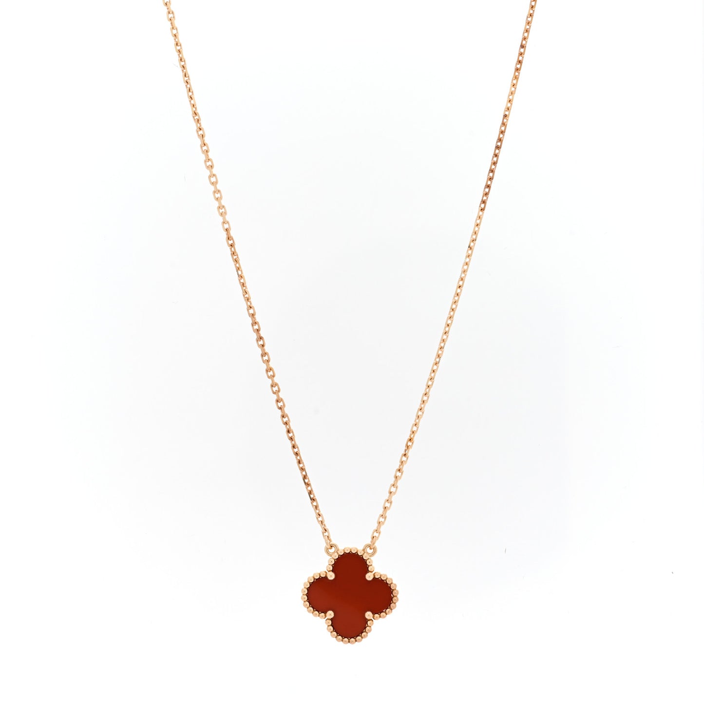 18K Yellow Gold Carnelian Vintage Alhambra Pendant Necklace