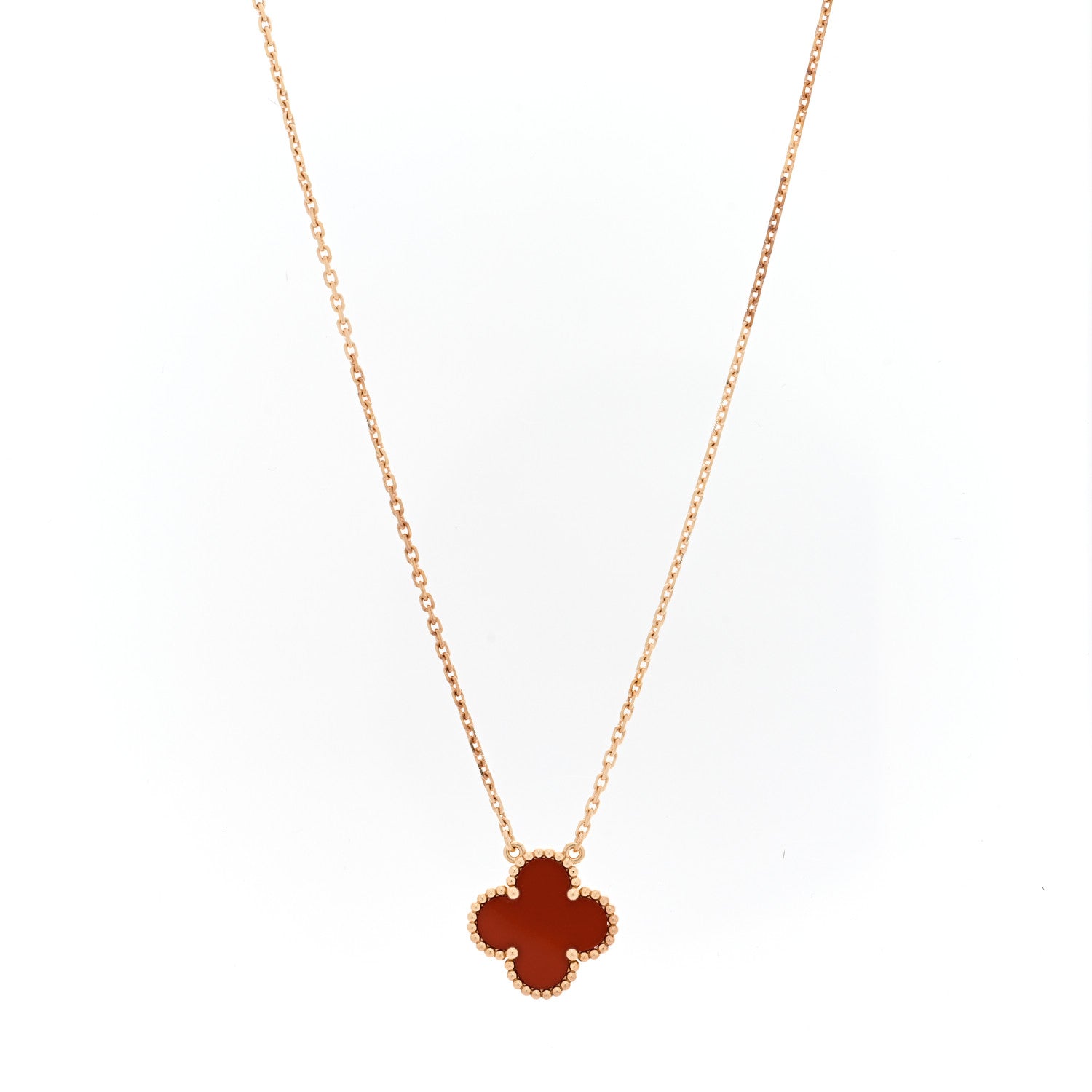 Van Cleef & Arpels 18K Yellow Gold Carnelian Vintage Alhambra Pendant Necklace 1 of 5