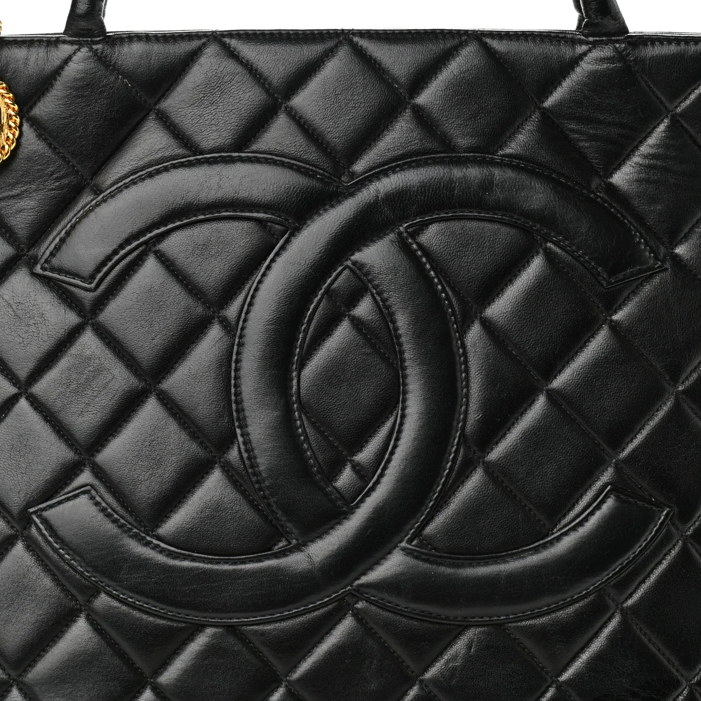 Lambskin Quilted Medallion Tote Black