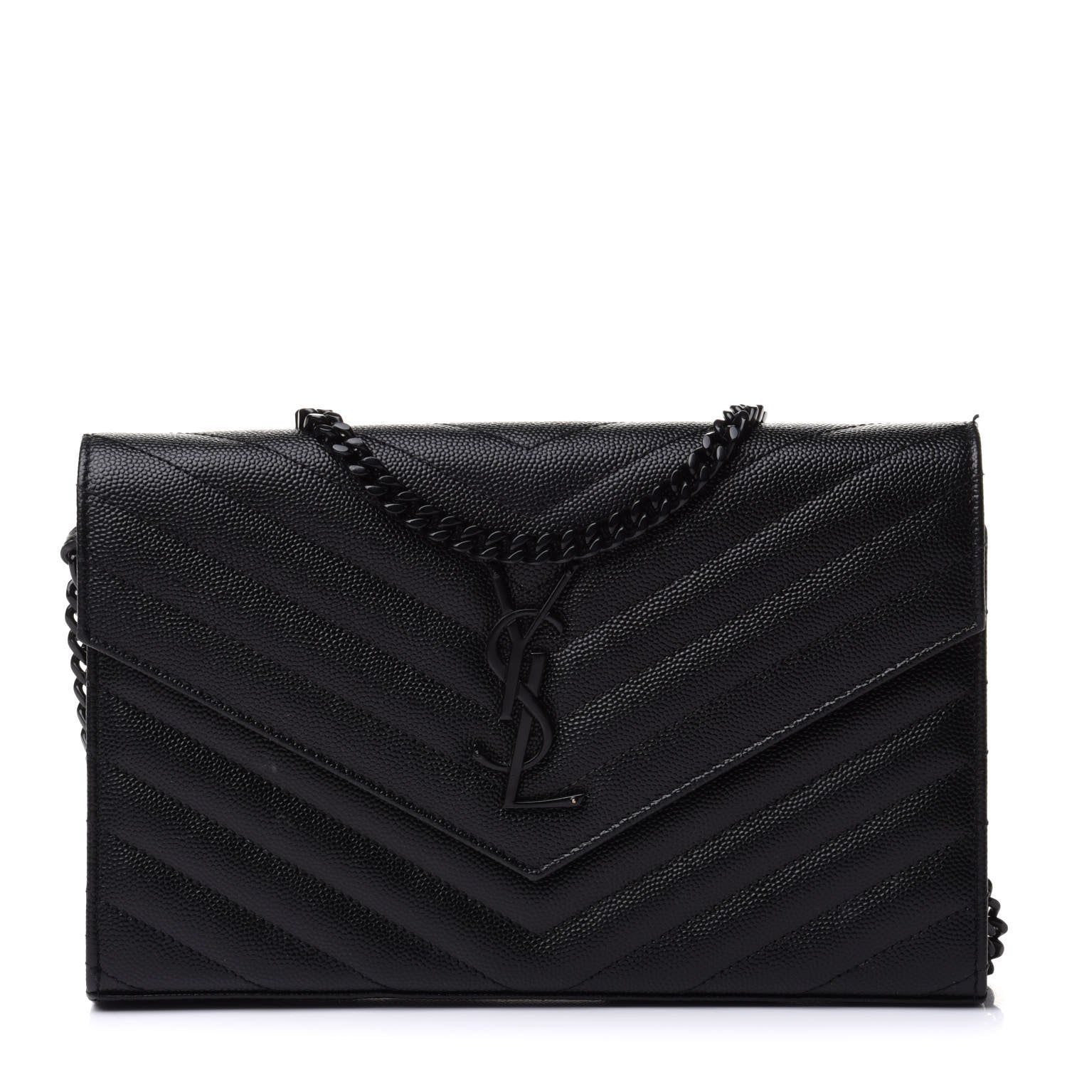 Saint Laurent Grain De Poudre Matelasse Chevron Monogram Chain Wallet Black 1 of 13