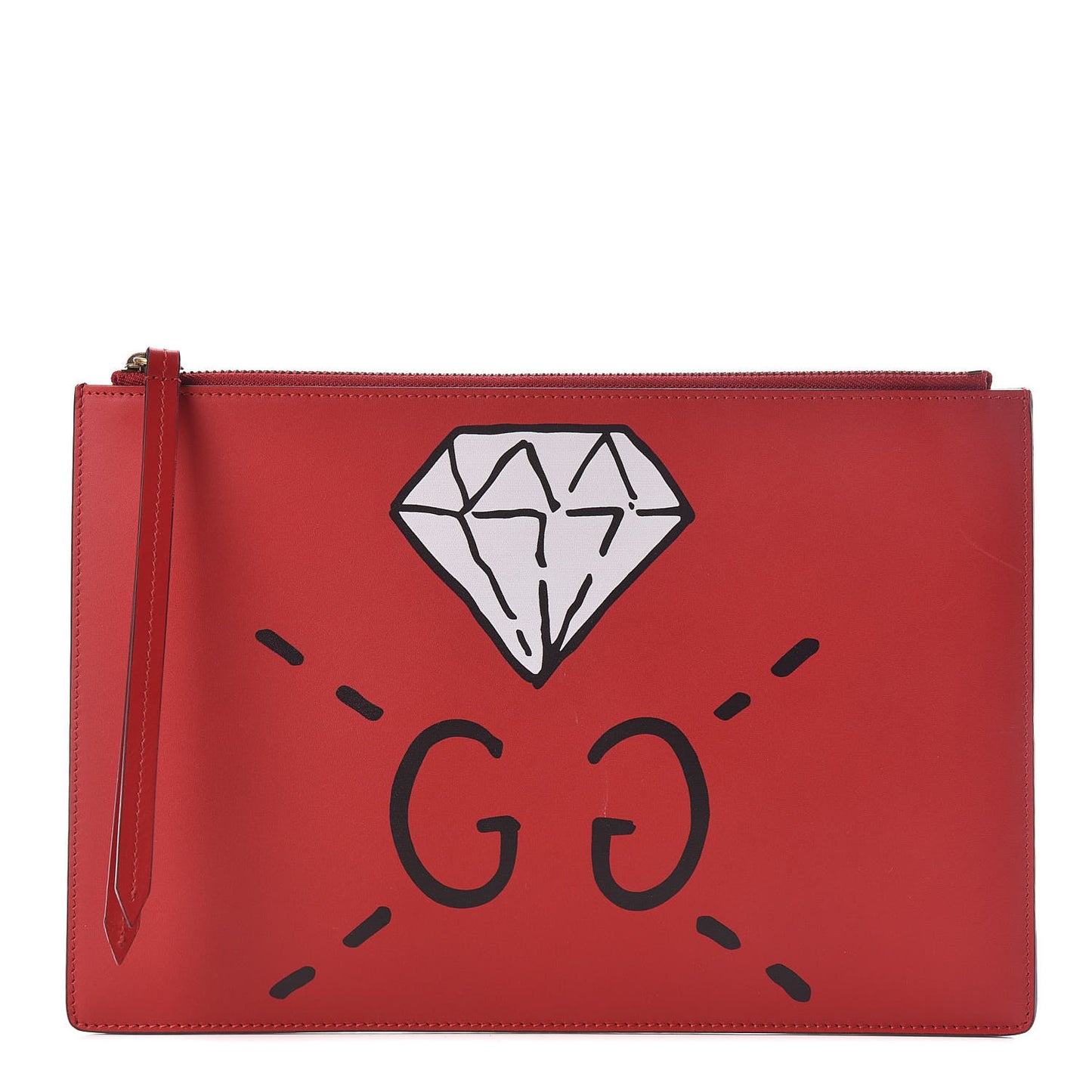 Calfskin GucciGhost Print Pouch Hibiscus Red