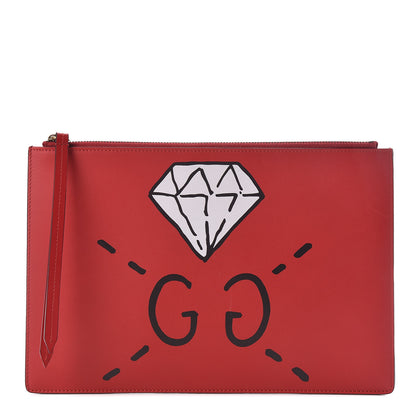 Gucci Calfskin GucciGhost Print Pouch Hibiscus Red 1 of 9