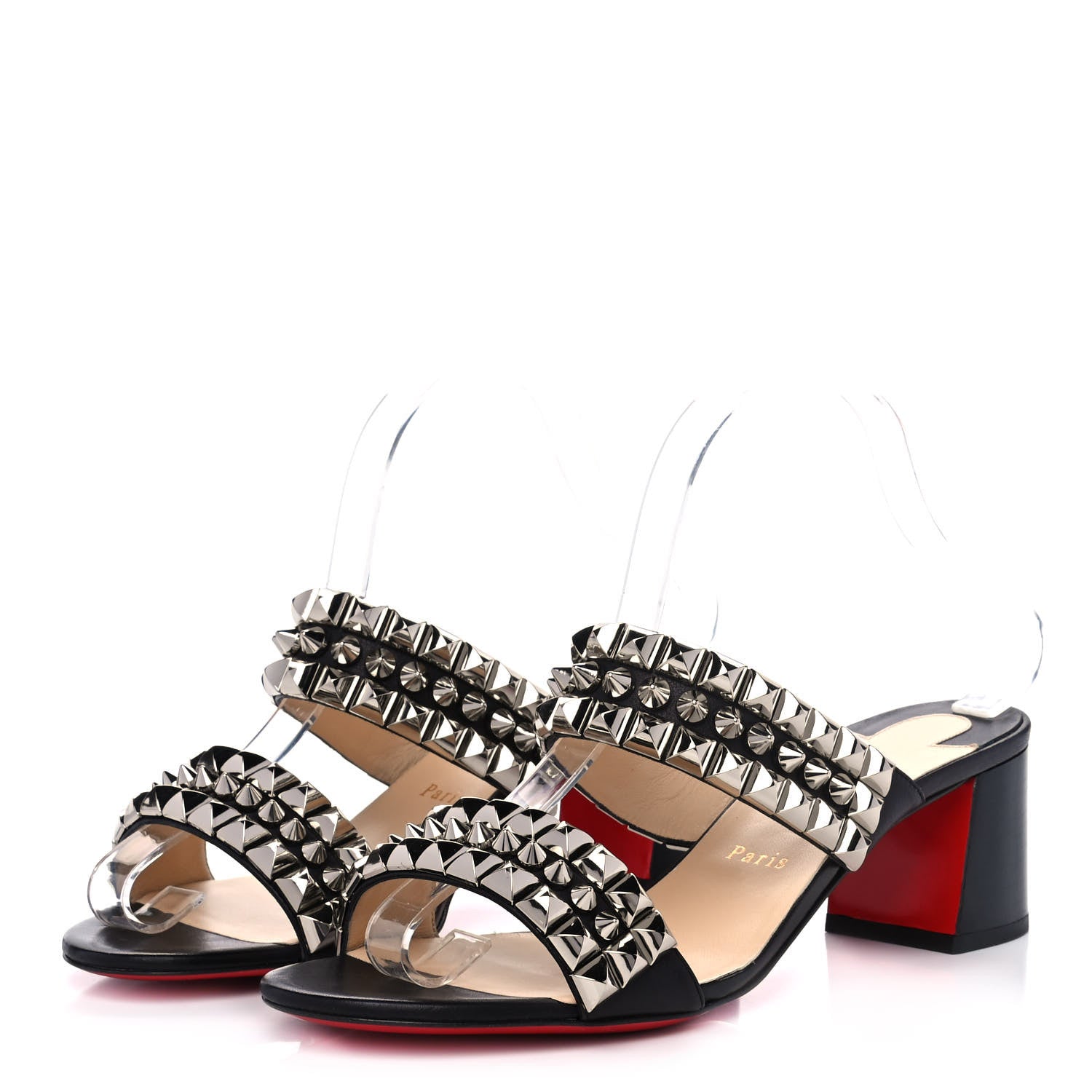 Christian Louboutin Calfskin Studded Tina Goes Mad 55 Slide Sandals 40.5 Black 3 of 11