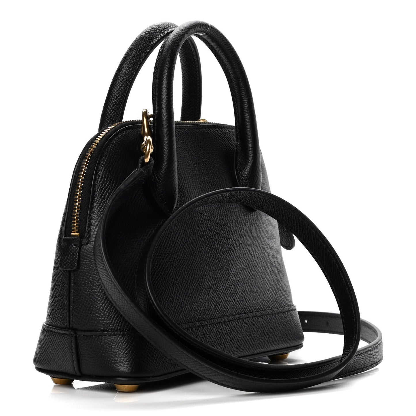 Signature Grained Calfskin XXS Ville Top Handle Bag Black White