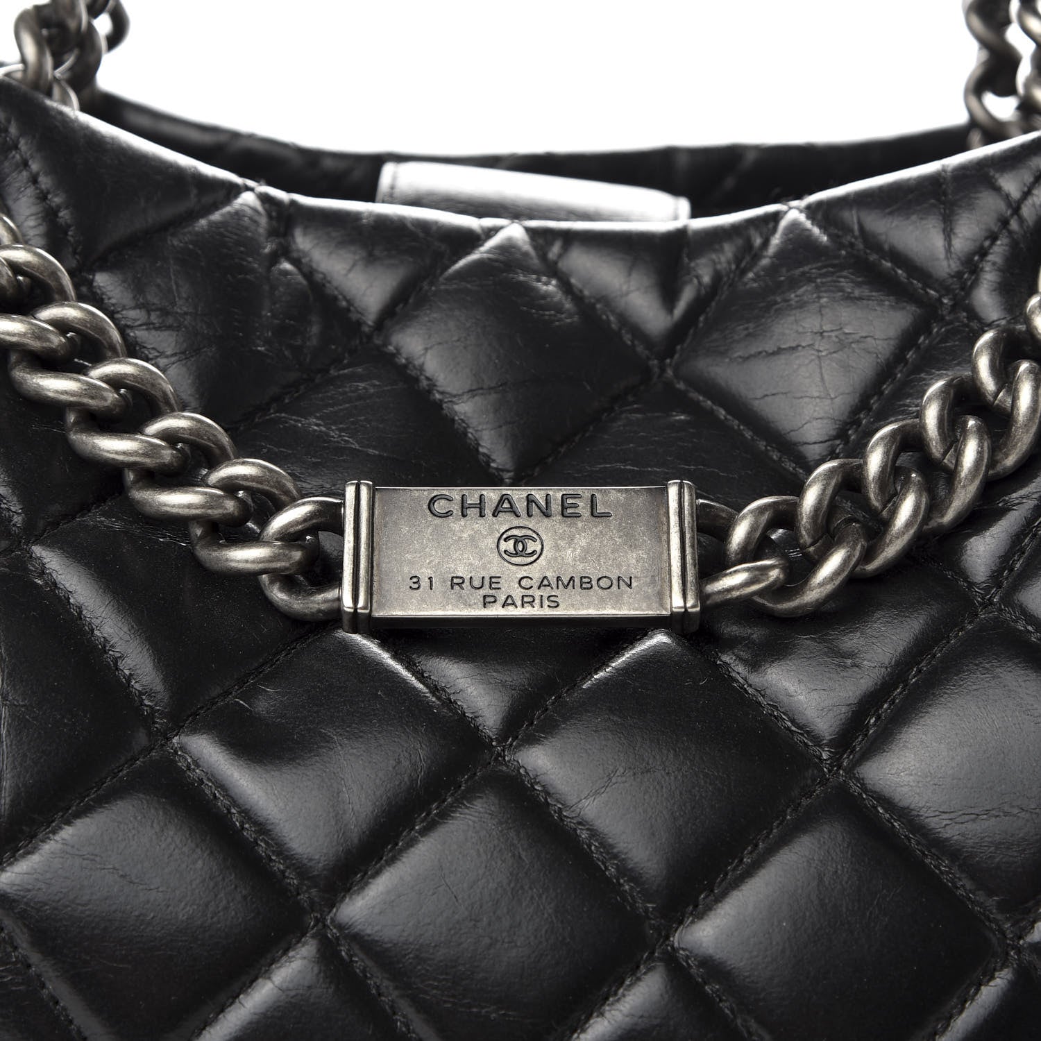 Chanel Glazed Calfskin Quilted Large Nameplate Shopping Tote Black 8 of 10