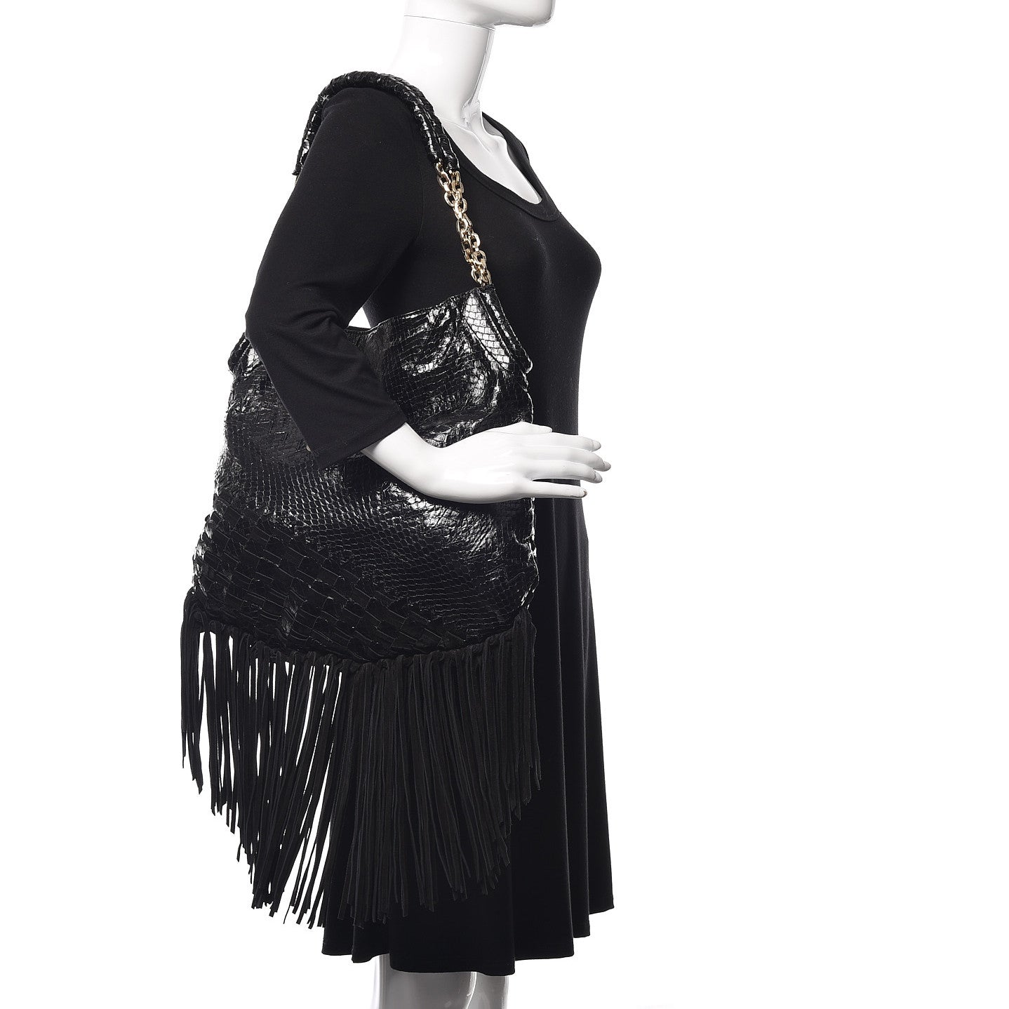 Python Suede Fringe Tatum Shopper Tote Black