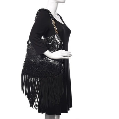 Jimmy Choo Python Suede Fringe Tatum Shopper Tote Black 2 of 8