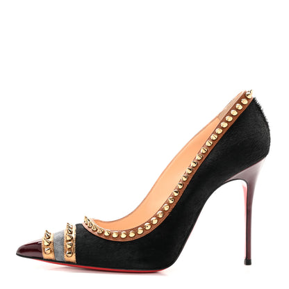 Christian Louboutin Pony Hair Malabar Hill Spikes 100 Pumps 38.5 Black 1 of 15