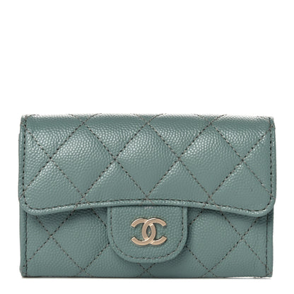 Chanel Caviar Quilted Flap Card Holder Wallet Dark Green 1 of 9