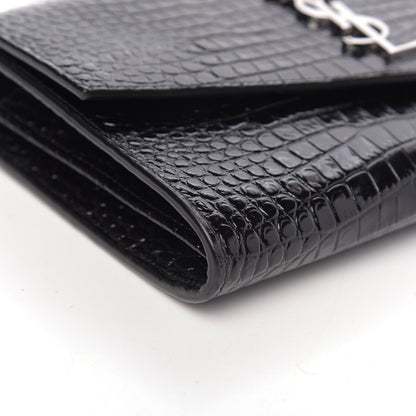 Saint Laurent Calfskin Crocodile Embossed Monogram Uptown Crossbody Black 7 of 9
