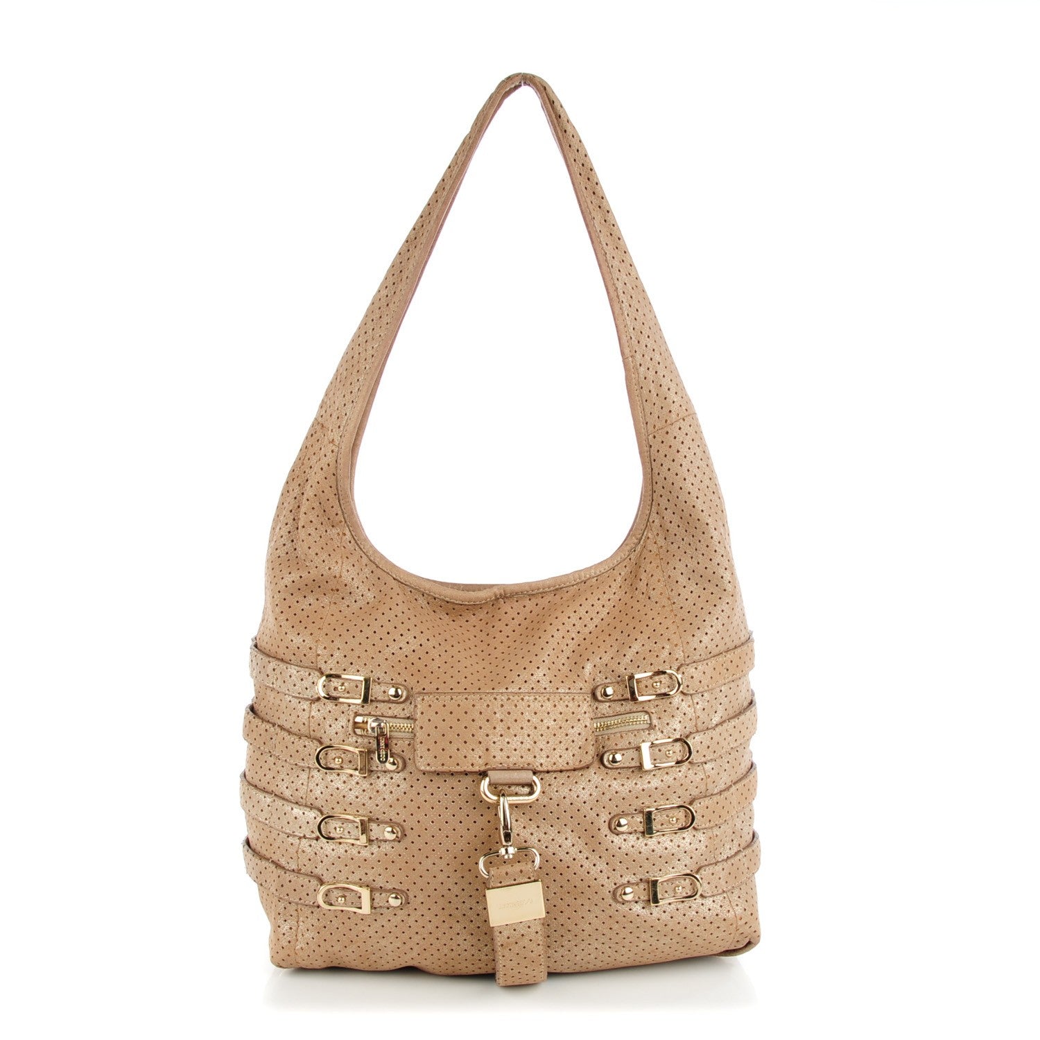 Jimmy Choo Metallic Nappa Perforated Bardia Hobo Beige 1 of 9