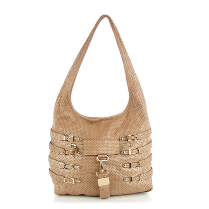 Jimmy Choo Metallic Nappa Perforated Bardia Hobo Beige 1 of 9