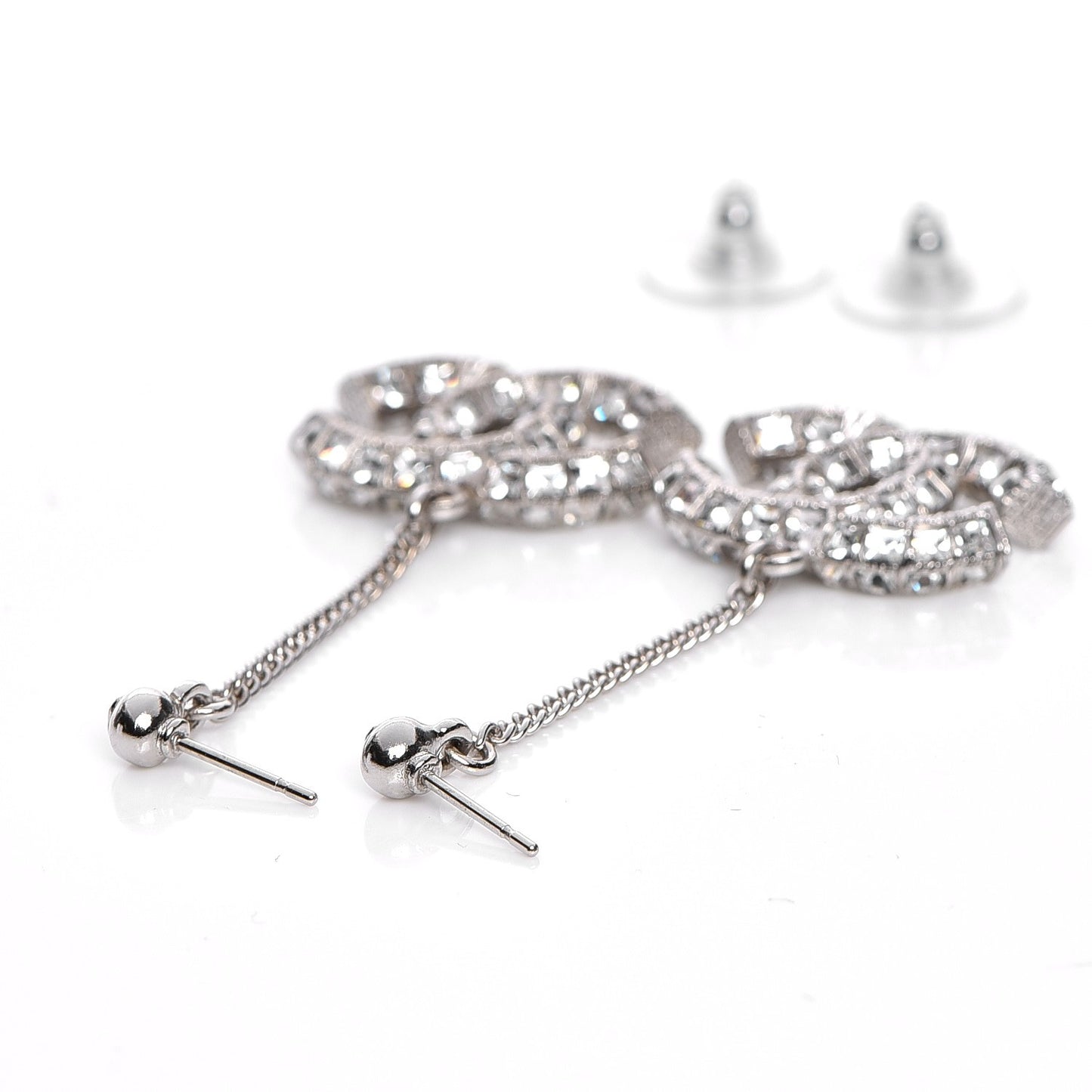 Baguette Crystal CC Dangle Earrings Silver