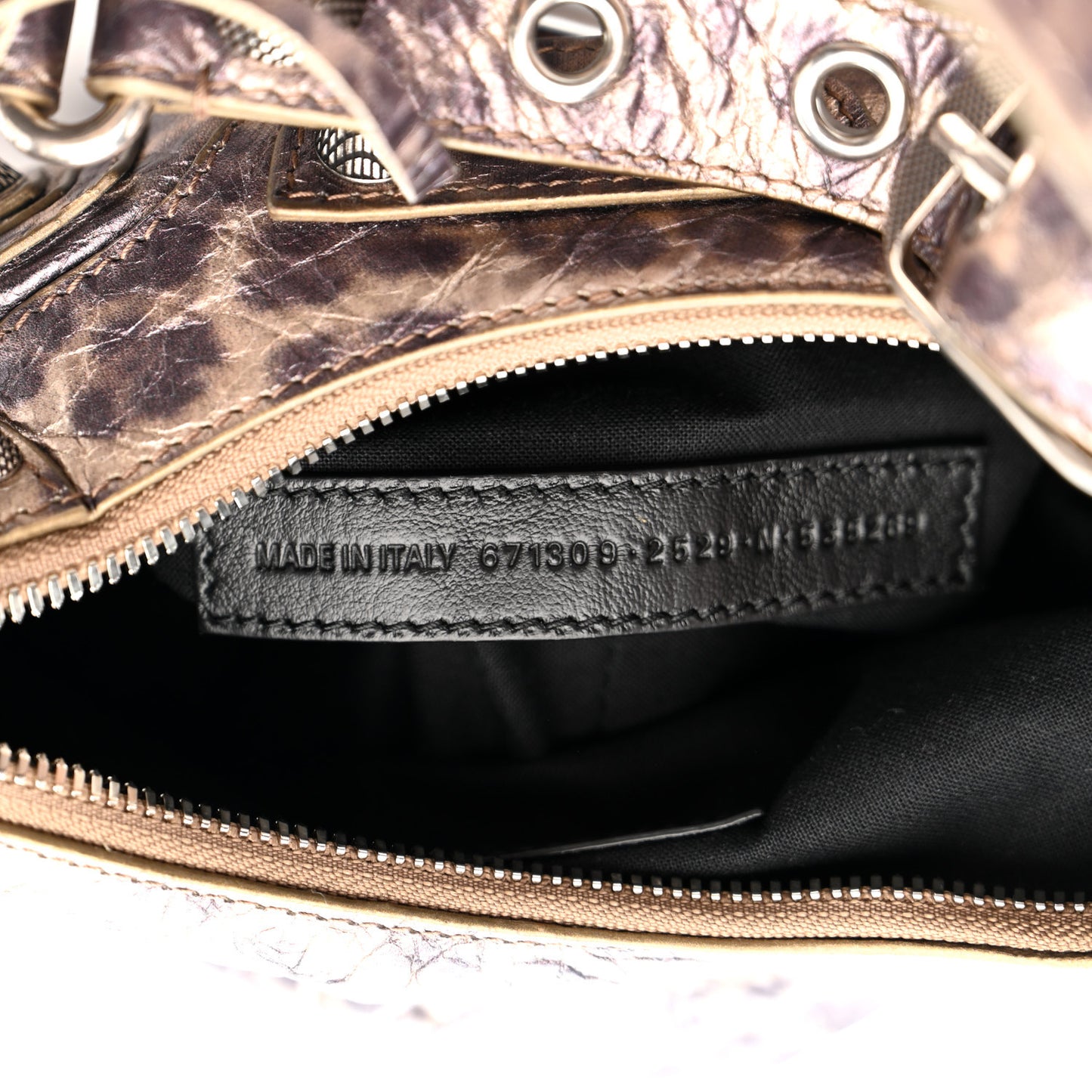 Metallic Agneau Arena Leopard Le Cagole Shoulder Bag XS Brown